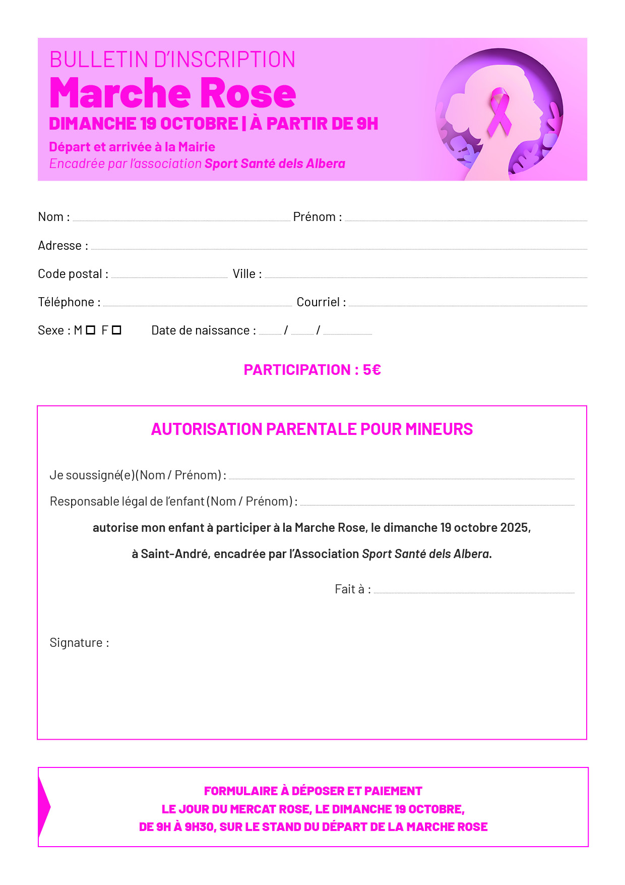 Bulletin d'inscription - Marche Rose 2025